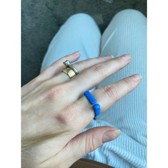 Blue chunky square disconnected bar ring, size 6.5, NEW - Picture 5 of 10